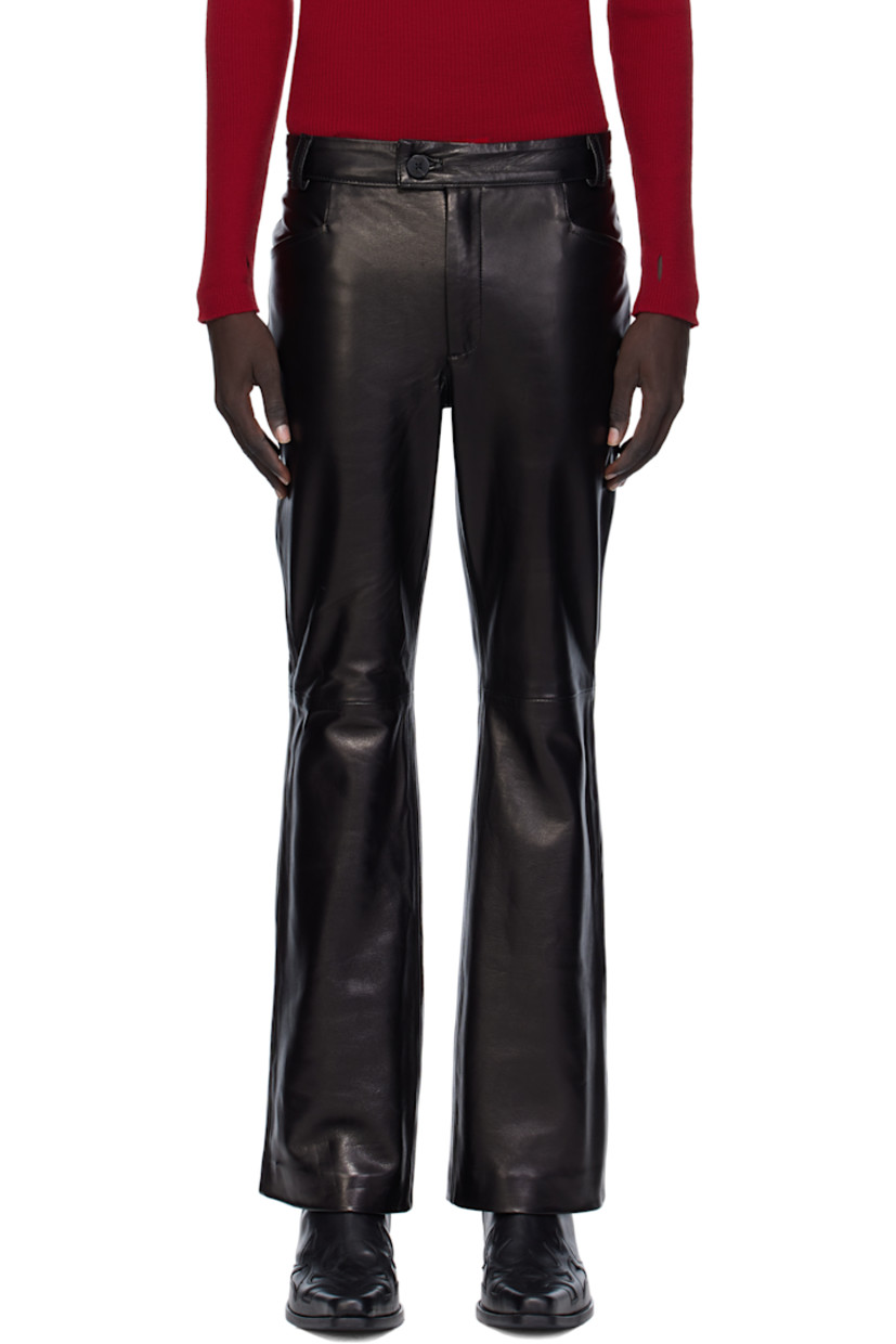 Grained leather pants. 

· Flared 
· Belt loops
· Four-pocket styling
· Zip fly 
· Partial satin lining 

Supplier color: Black leather