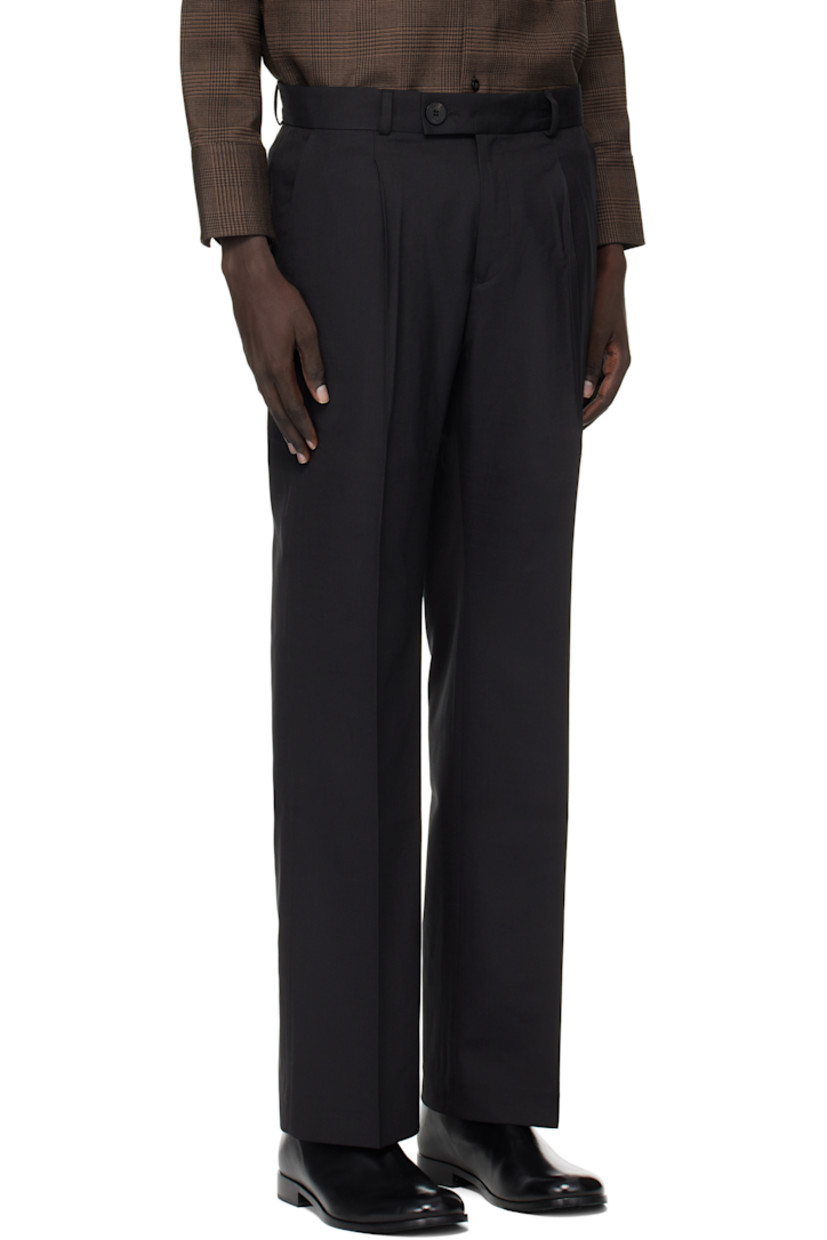 Plain-woven stretch virgin wool-blend trousers. 

· Straight-leg 
· Belt loops
· Four-pocket styling
· Zip fly 
· Pleats at front 
· Creased legs 

Supplier color: Black