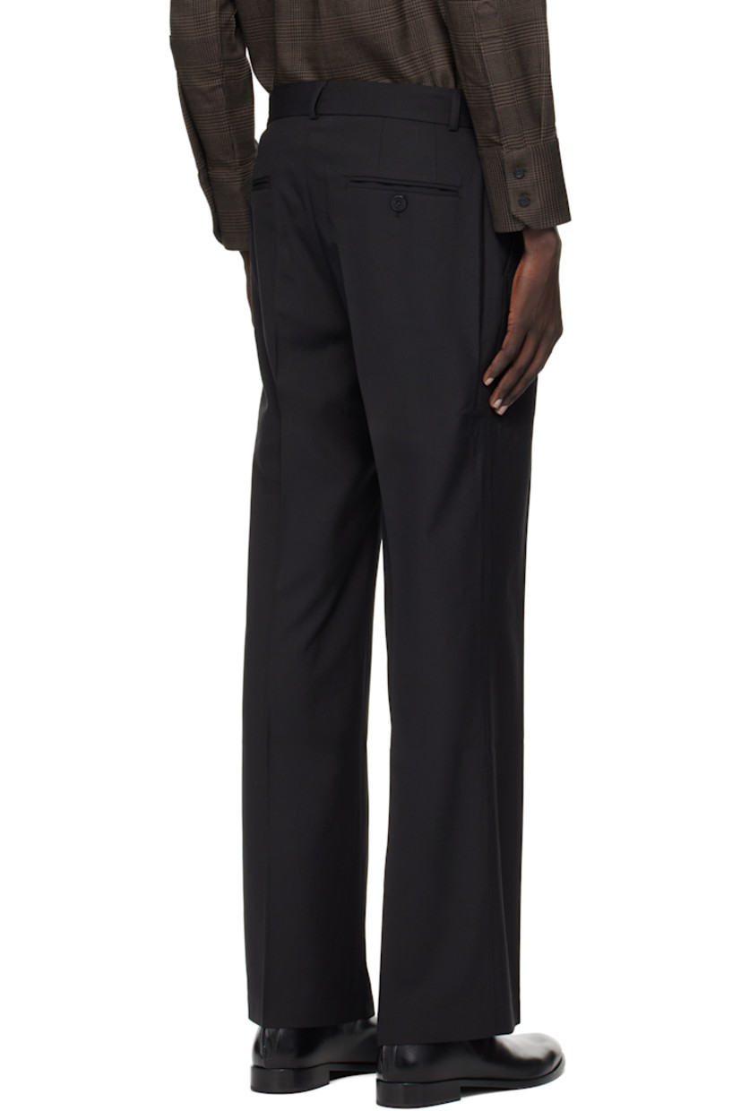 Plain-woven stretch virgin wool-blend trousers. 

· Straight-leg 
· Belt loops
· Four-pocket styling
· Zip fly 
· Pleats at front 
· Creased legs 

Supplier color: Black