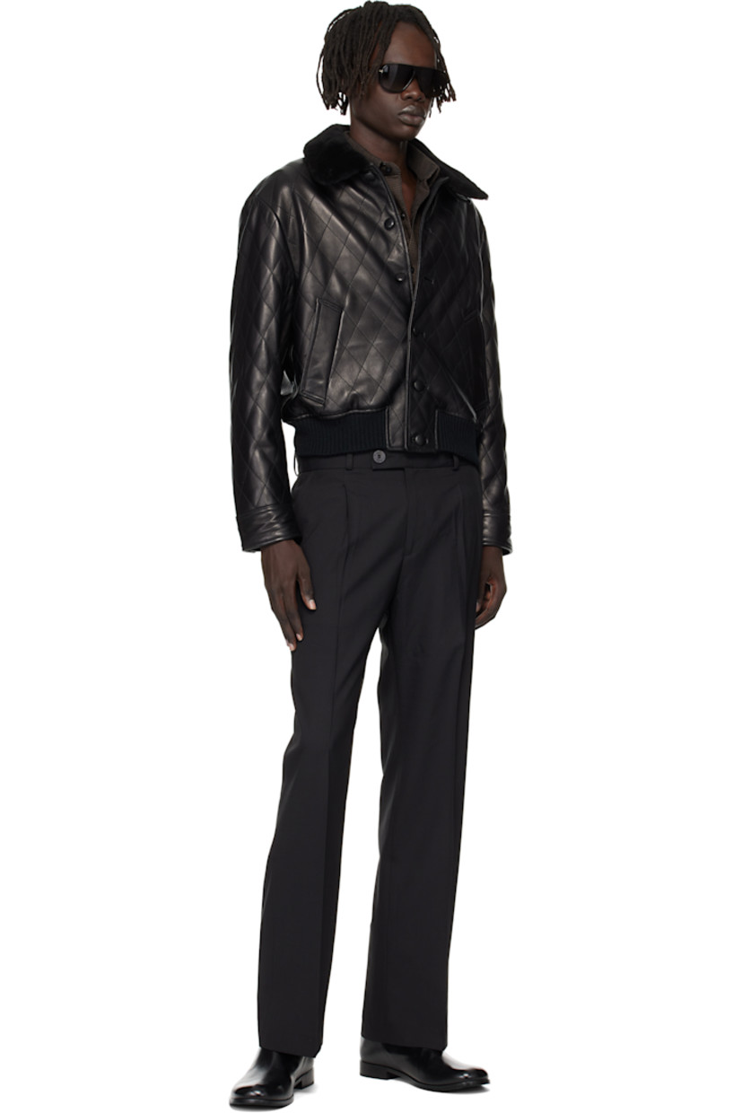 Plain-woven stretch virgin wool-blend trousers. 

· Straight-leg 
· Belt loops
· Four-pocket styling
· Zip fly 
· Pleats at front 
· Creased legs 

Supplier color: Black