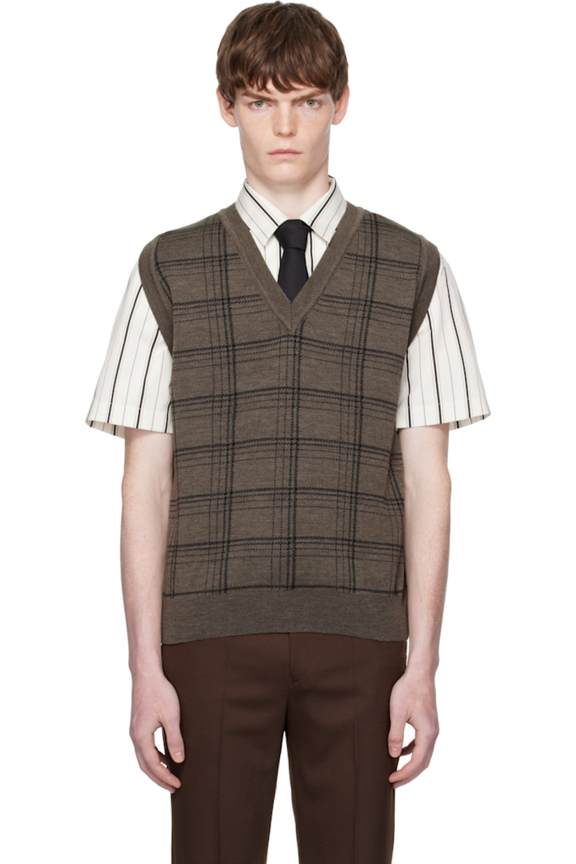 Knit extrafine merino wool-blend vest. 

· Jacquard check pattern throughout
· Rib-knit V-neck, hem, and armscyes

Supplier color: Brown/Black