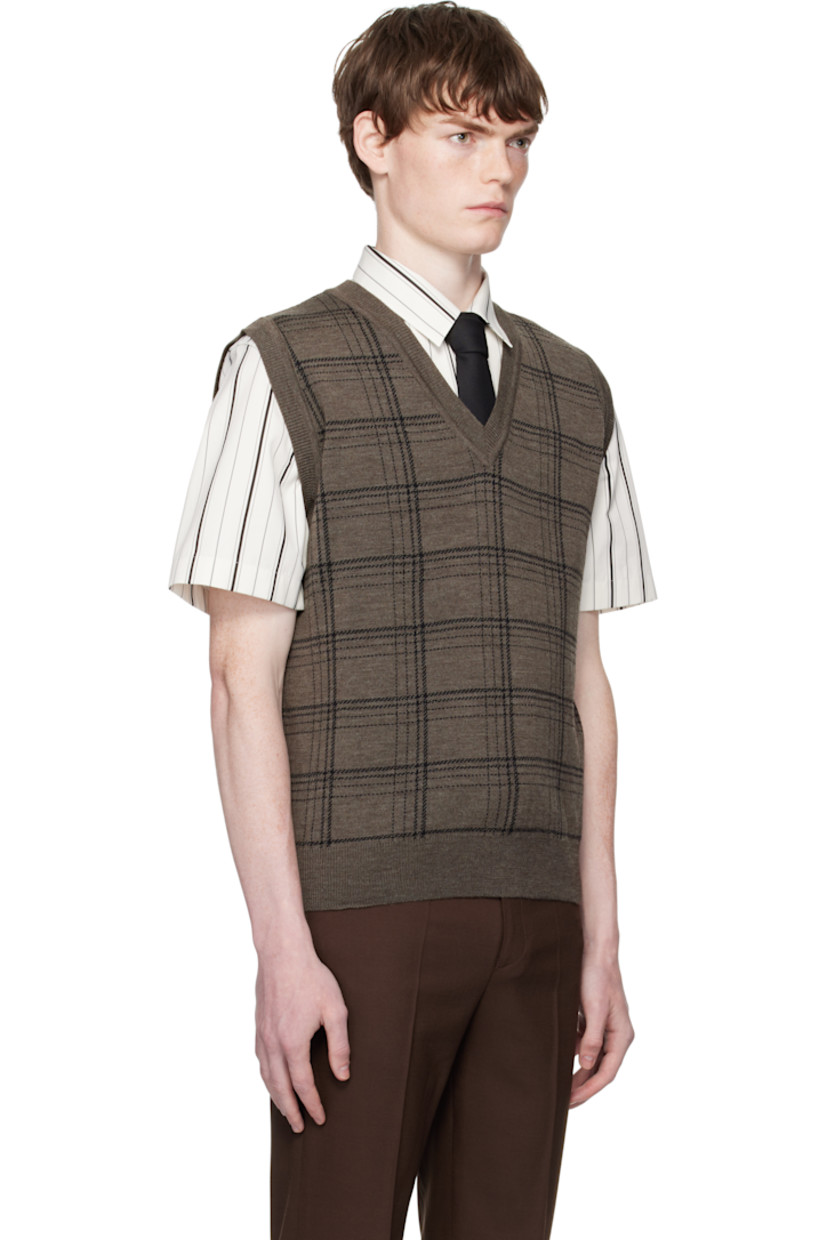 Knit extrafine merino wool-blend vest. 

· Jacquard check pattern throughout
· Rib-knit V-neck, hem, and armscyes

Supplier color: Brown/Black