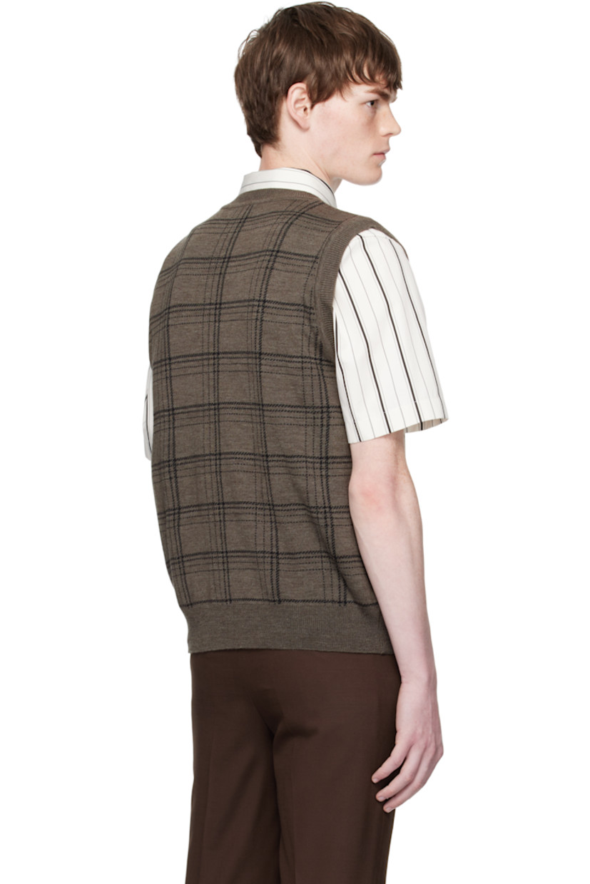Knit extrafine merino wool-blend vest. 

· Jacquard check pattern throughout
· Rib-knit V-neck, hem, and armscyes

Supplier color: Brown/Black