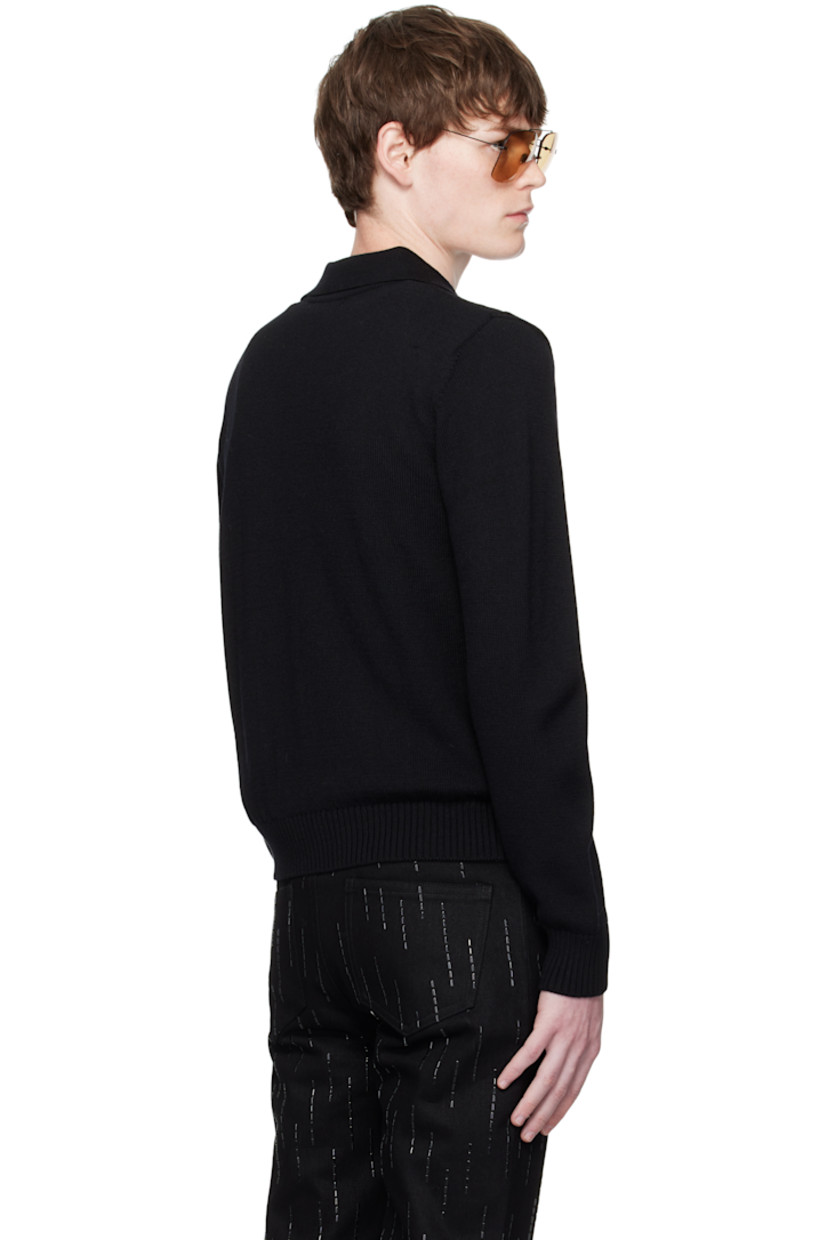 Cable-knit and knit virgin wool polo. 

· Rib-knit spread collar, hem, and cuffs
· Half-zip closure
· Silver-tone hardware

Supplier color: Black