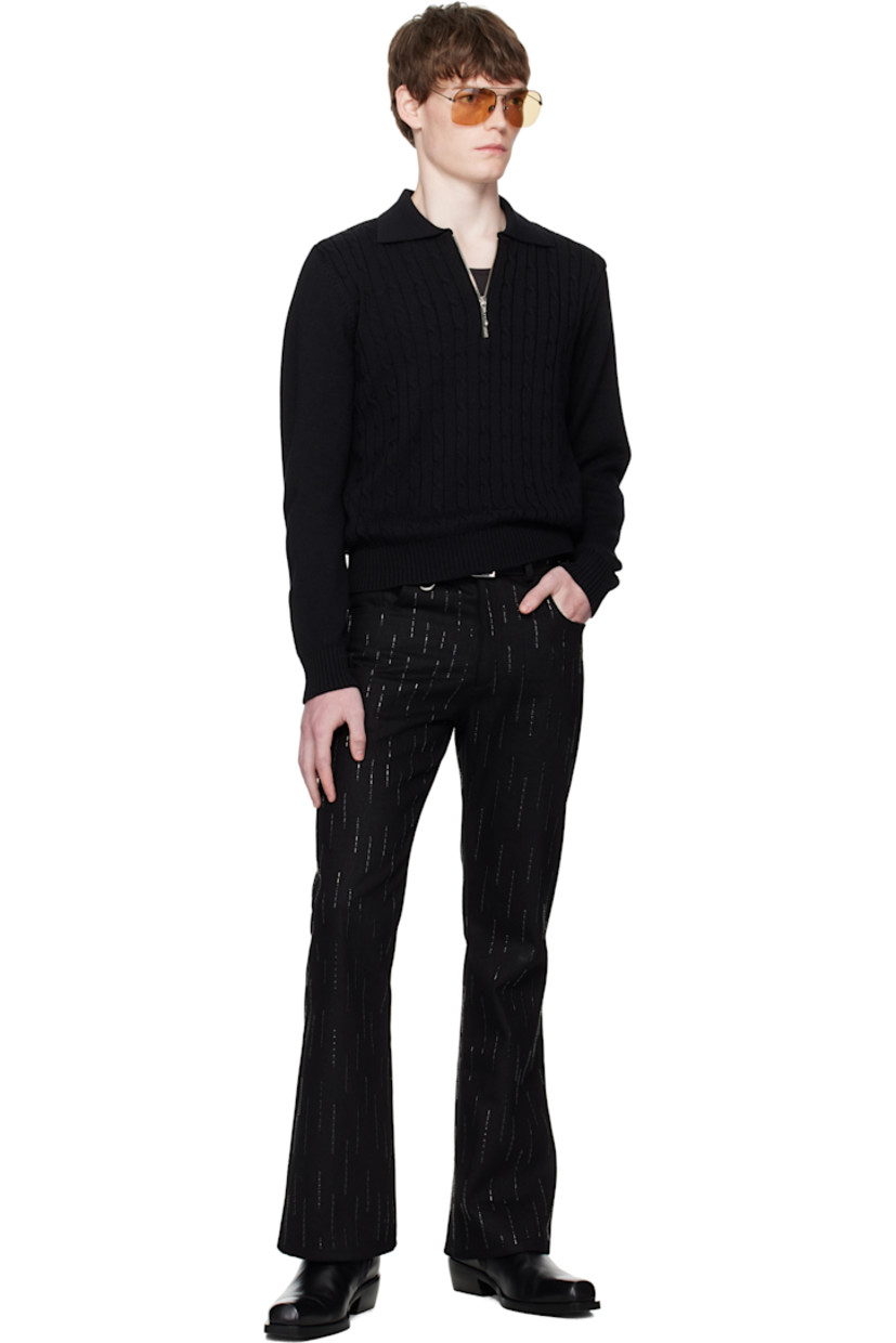 Cable-knit and knit virgin wool polo. 

· Rib-knit spread collar, hem, and cuffs
· Half-zip closure
· Silver-tone hardware

Supplier color: Black
