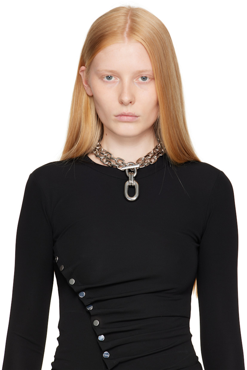 Wraparound cable chain necklace in silver-tone brass.

· Pendant at drop
· Logo-engraved toggle fastening
· L32"

Supplier color: Silver