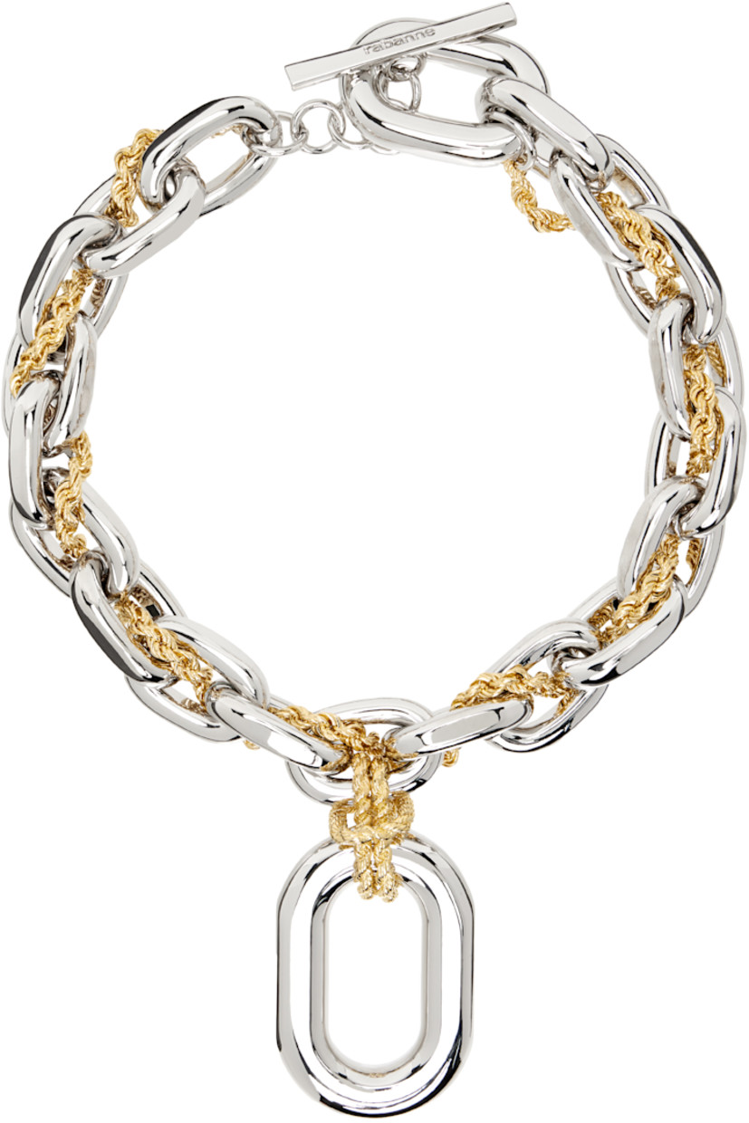 Cable chain necklace in silver-tone brass.

· Rope chain detailing in gold tone throughout
· Pendant at drop
· Logo-engraved toggle fastening
· L19.5"

Supplier color: Silver/Gold