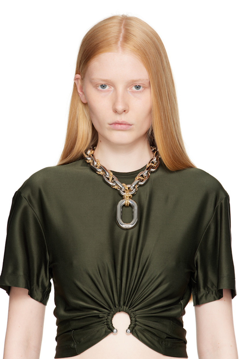 Cable chain necklace in silver-tone brass.

· Rope chain detailing in gold tone throughout
· Pendant at drop
· Logo-engraved toggle fastening
· L19.5"

Supplier color: Silver/Gold