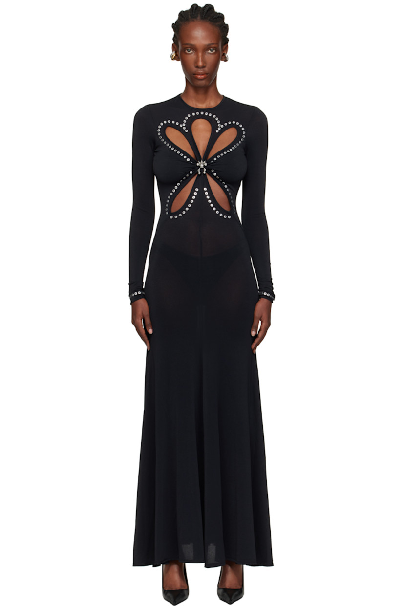 Stretch viscose-blend jersey maxi dress.

· Crewneck
· Cutouts and graphic charms at chest 
· Eyelets at chest and cuffs

Supplier color: Black