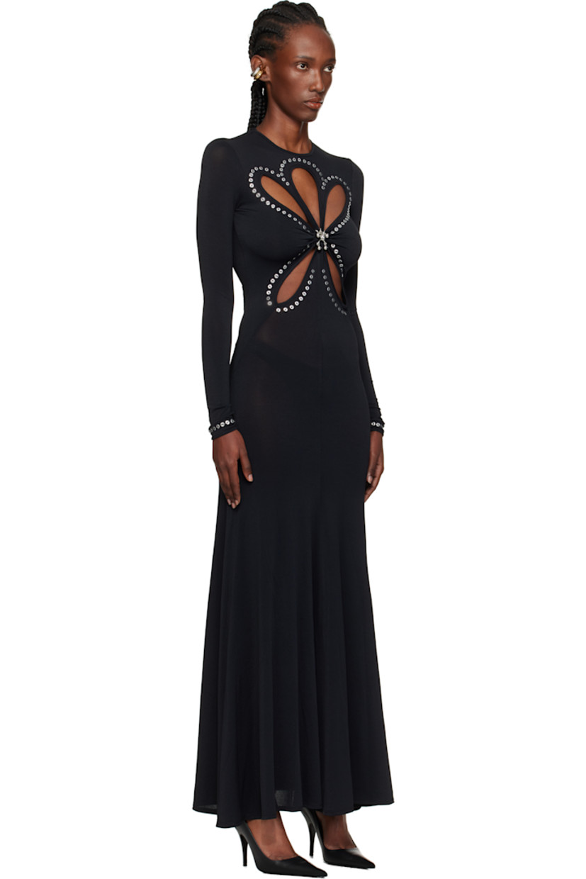 Stretch viscose-blend jersey maxi dress.

· Crewneck
· Cutouts and graphic charms at chest 
· Eyelets at chest and cuffs

Supplier color: Black