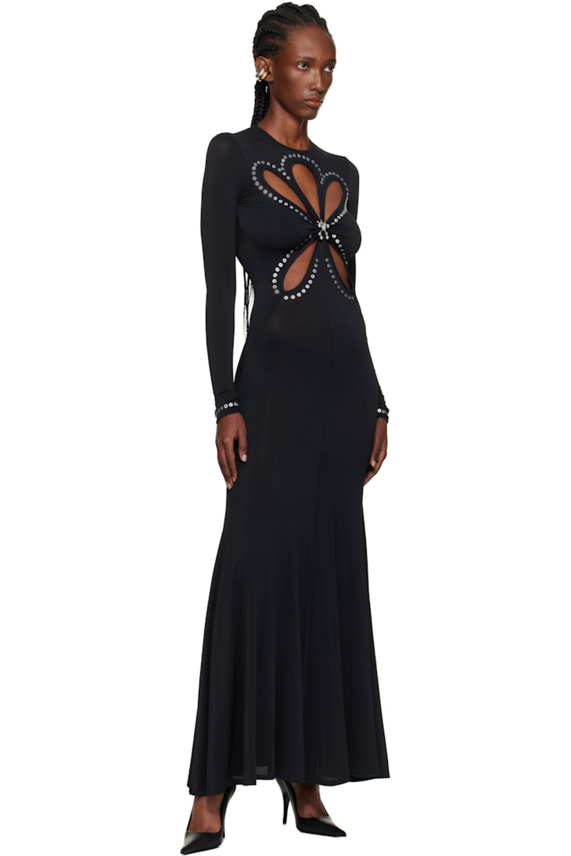 Stretch viscose-blend jersey maxi dress.

· Crewneck
· Cutouts and graphic charms at chest 
· Eyelets at chest and cuffs

Supplier color: Black