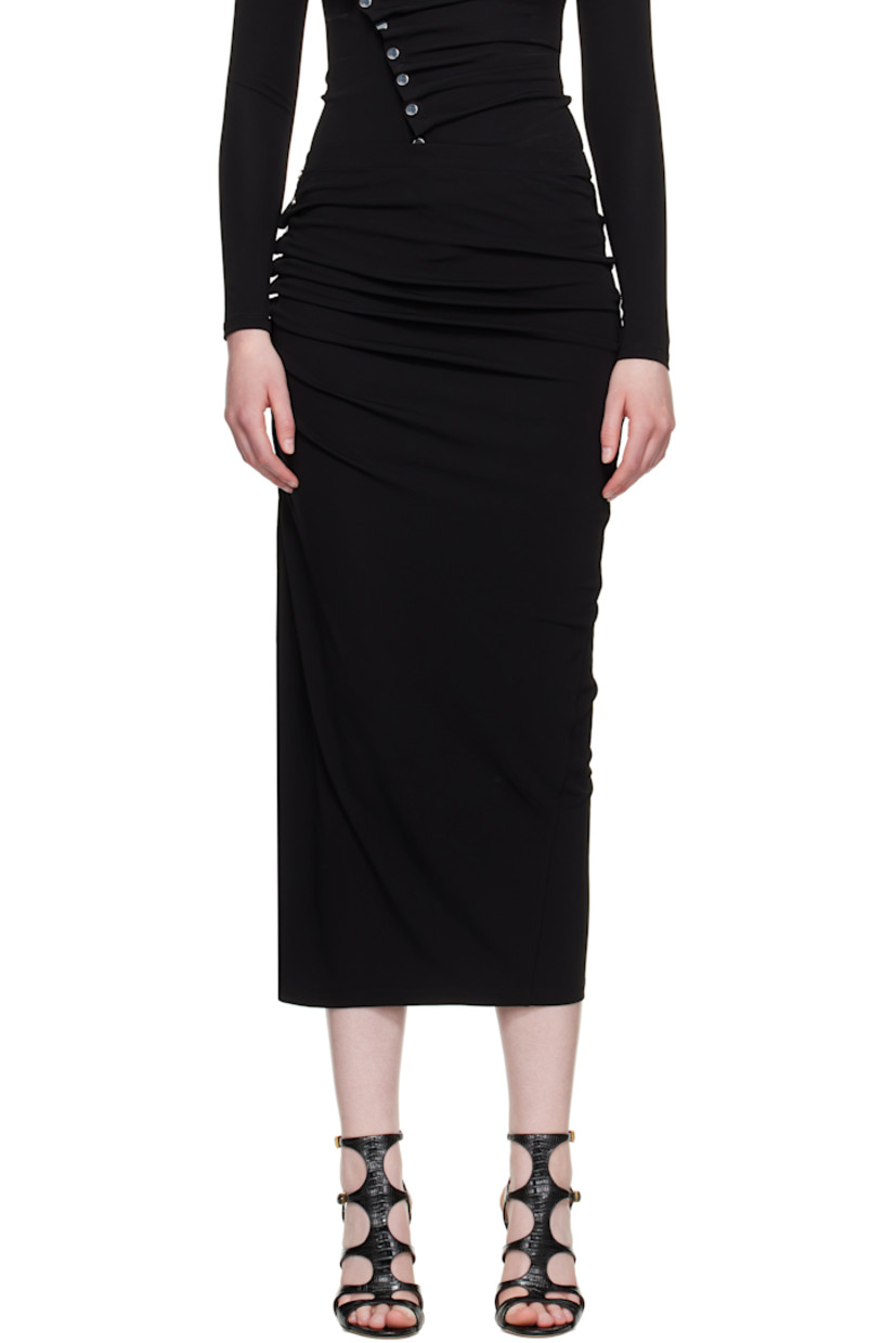 Stretch viscose jersey midi skirt.

· Elasticized waistband
· Gathering and press-stud closure at side seam

Supplier color: Black
