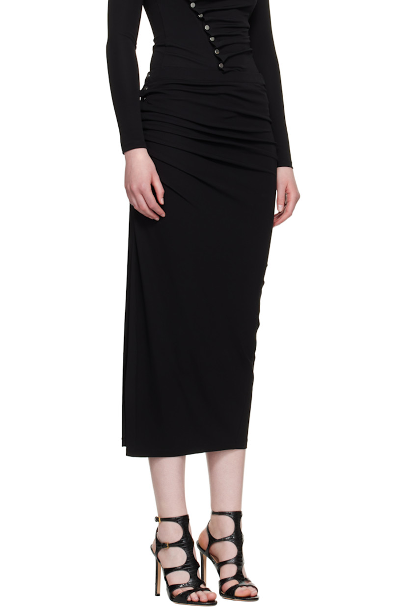 Stretch viscose jersey midi skirt.

· Elasticized waistband
· Gathering and press-stud closure at side seam

Supplier color: Black