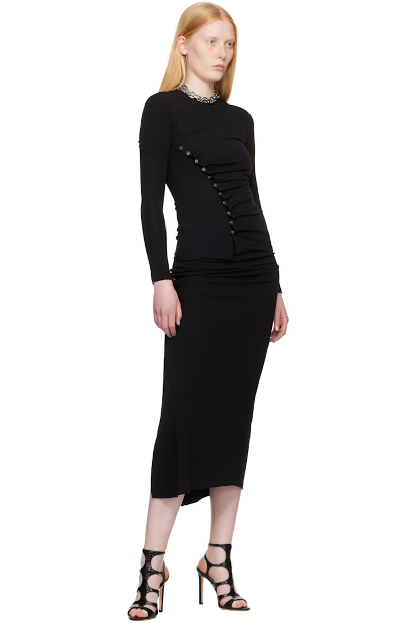 Stretch viscose jersey midi skirt.

· Elasticized waistband
· Gathering and press-stud closure at side seam

Supplier color: Black
