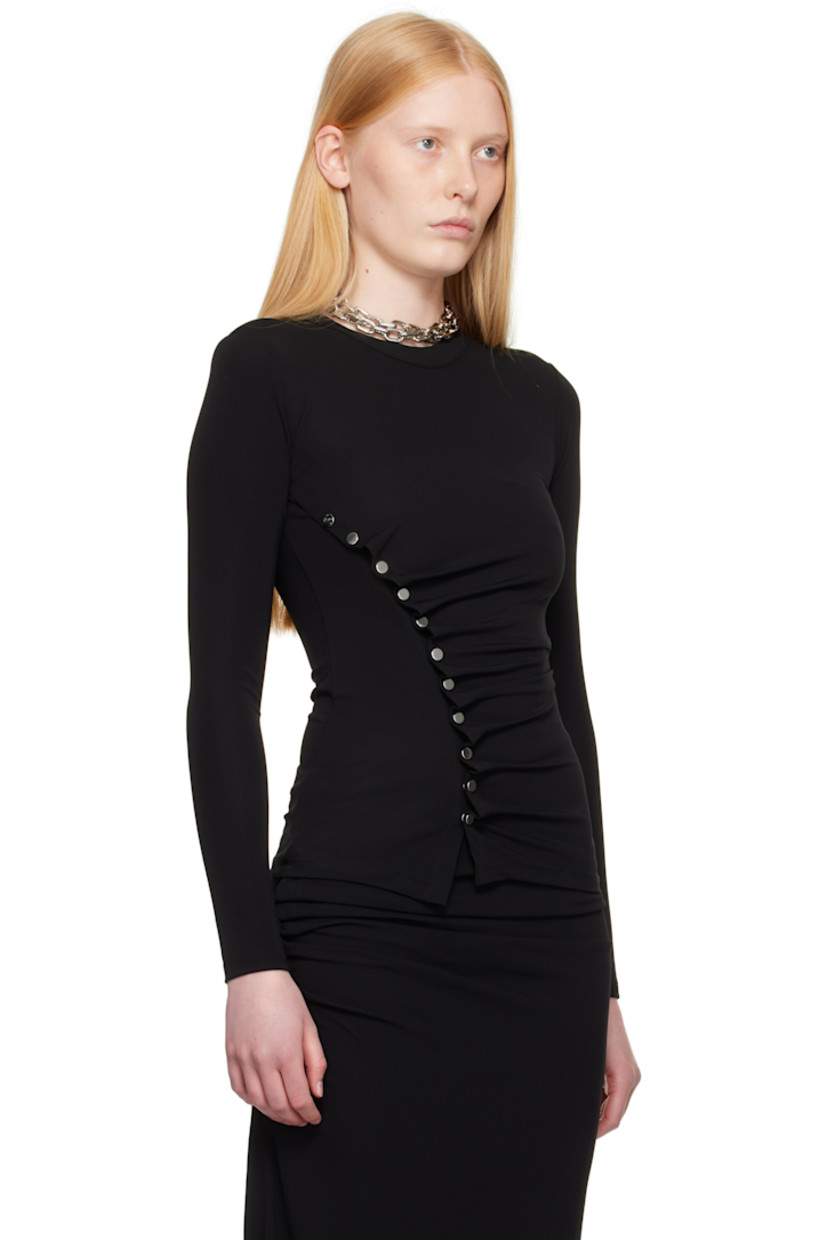 Stretch viscose jersey top.

· Crewneck
· Gathering at offset press-stud closure
· Asymmetrical hem

Supplier color: Black
