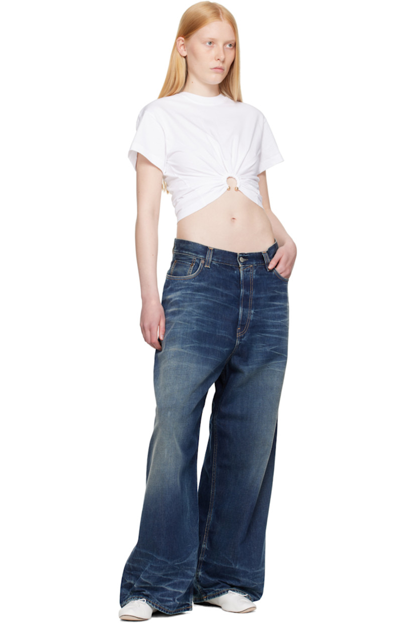 Stretch viscose jersey T-shirt.

· Rib-knit crewneck
· Gathering and covered hardware at cropped hem
· Logo hardware at back collar

Supplier color: White