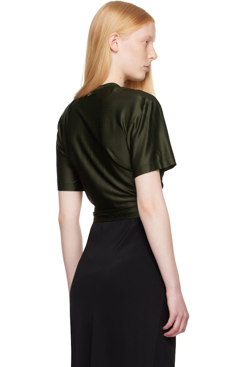 Stretch viscose jersey T-shirt.

· Crewneck
· Gathering and covered hardware at cropped hem
· Logo hardware at back collar

Supplier color: Khaki