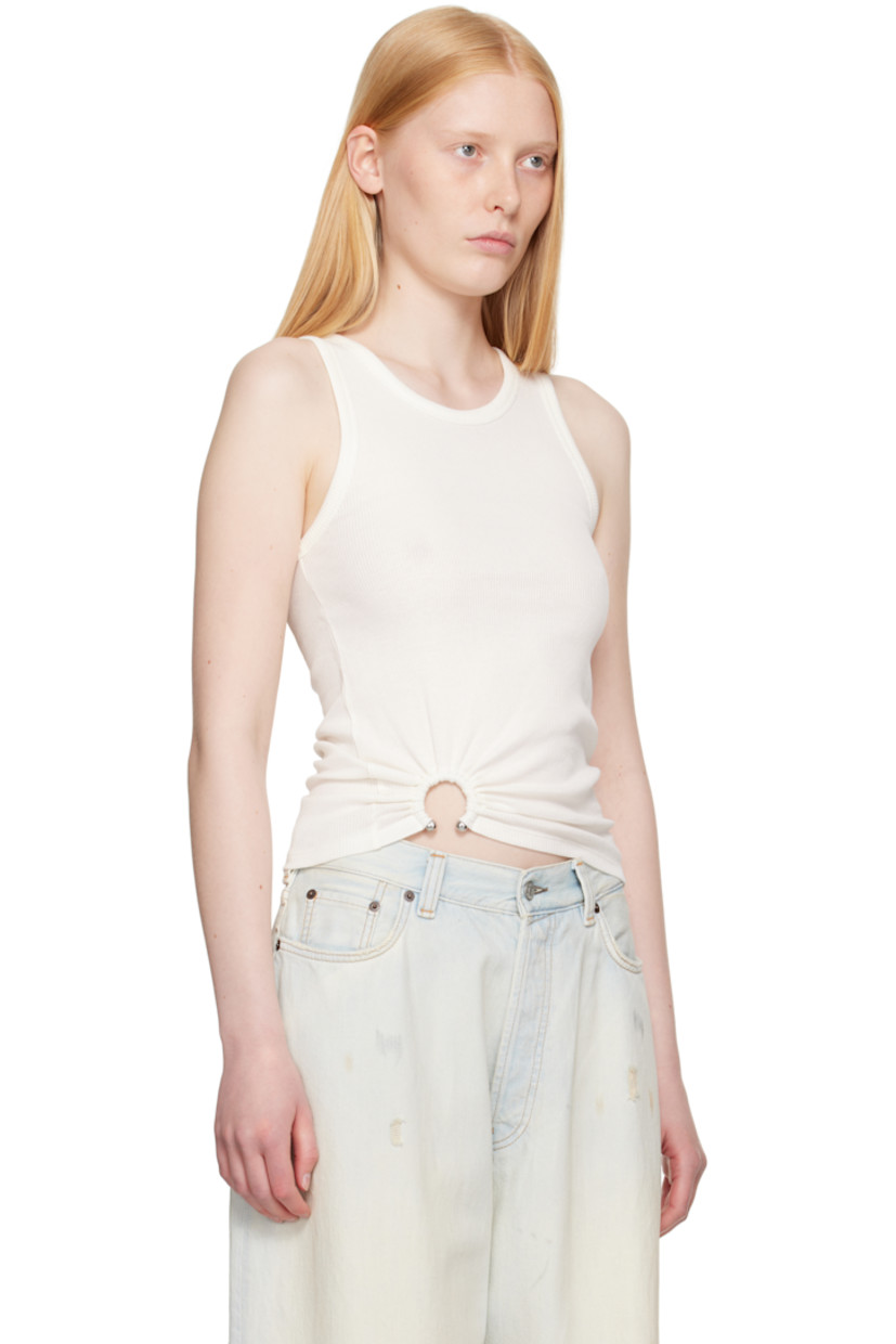 Stretch cotton ribbed jersey tank top.

· Scoop neck
· Gathering and covered hardware at hem

Supplier color: White