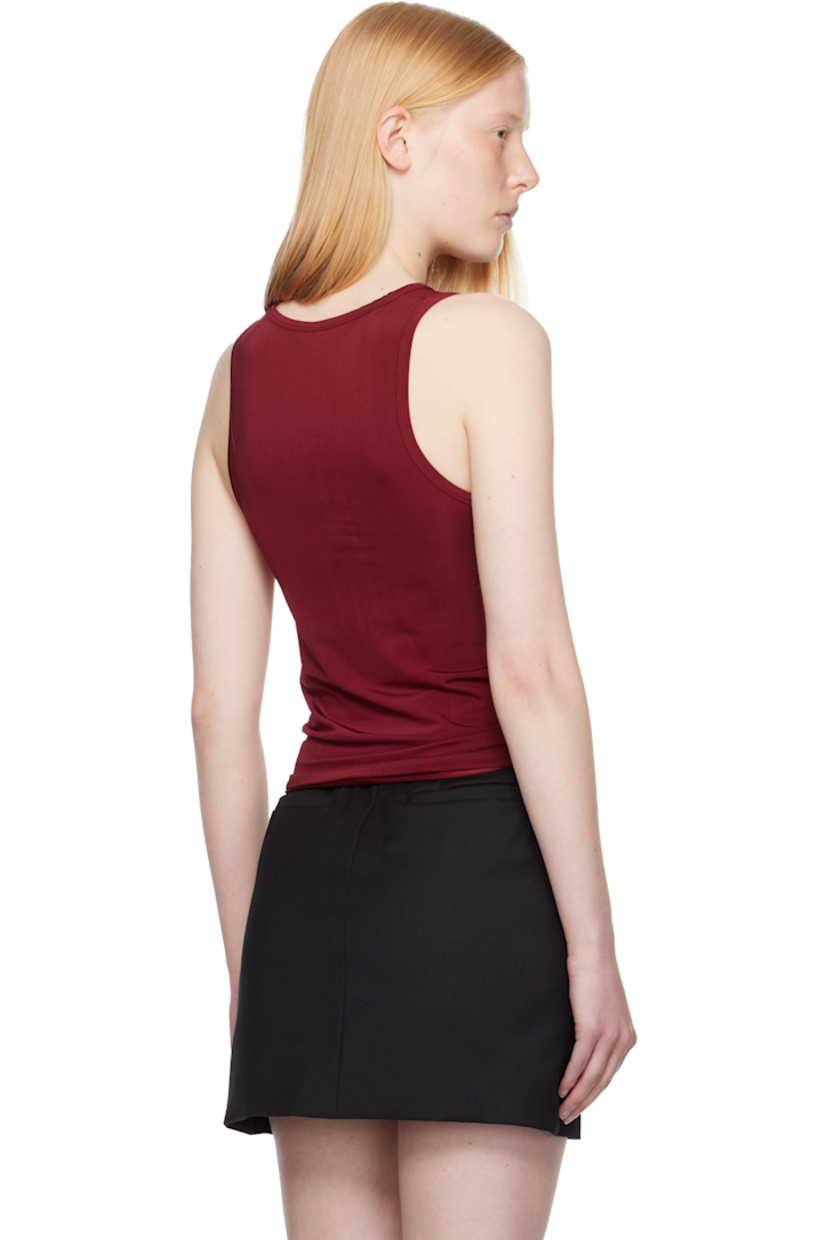 Stretch viscose jersey tank top. 

· Round neck 
· Covered hardware and ruching at front hem 

Supplier color: Red