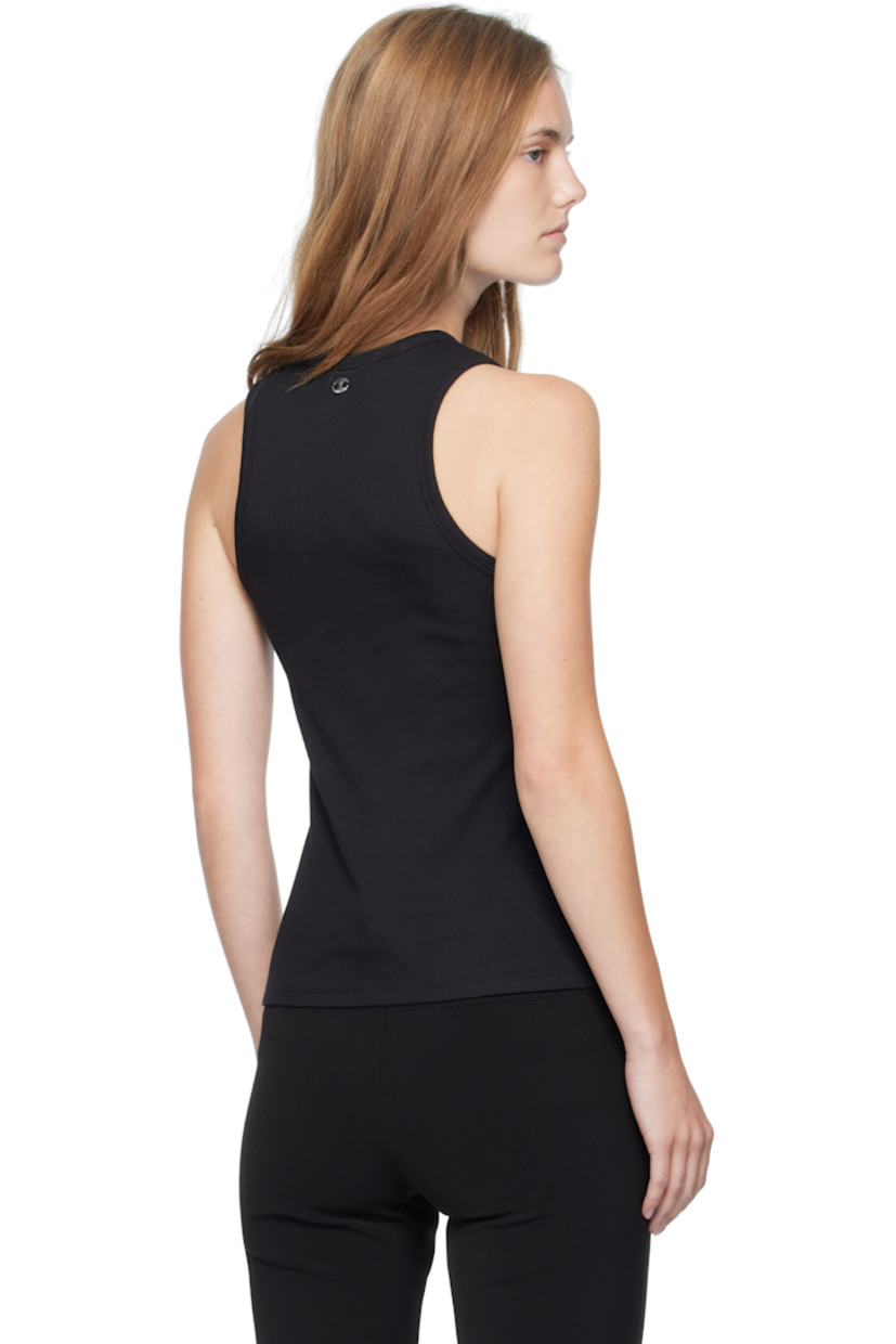 Rib-knit stretch cotton tank top.

· Crewneck
· Metal eyelet at chest
· Logo hardware at back collar

Supplier color: Black