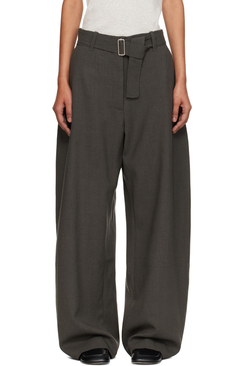 Wool-blend grain de poudre trousers.

· Belt loops
· Detachable cinch belt 
· Four-pocket styling
· Zip fly 

Supplier color: Kelp