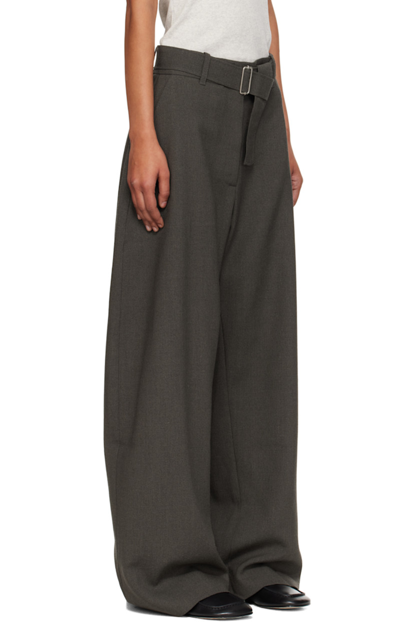 Wool-blend grain de poudre trousers.

· Belt loops
· Detachable cinch belt 
· Four-pocket styling
· Zip fly 

Supplier color: Kelp