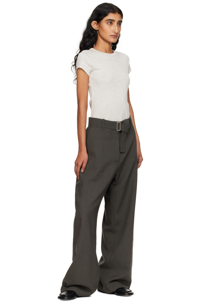 Wool-blend grain de poudre trousers.

· Belt loops
· Detachable cinch belt 
· Four-pocket styling
· Zip fly 

Supplier color: Kelp