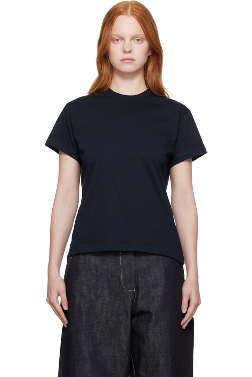 Cotton jersey T-shirt.

· Rib-knit crewneck
· Logo printed at back collar

Supplier color: Darkest navy