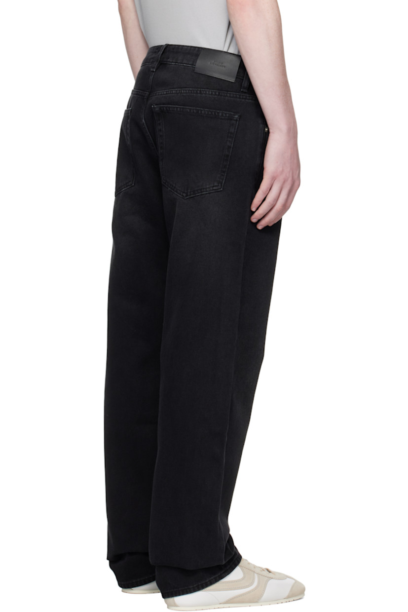 Non-stretch 14 oz regenerative cotton-blend denim jeans.

· Straight-leg
· Mid-rise
· Belt loops
· Five-pocket styling
· Zip fly
· Leather logo patch at back waistband
· Silver-tone hardware

Supplier color: Washed black