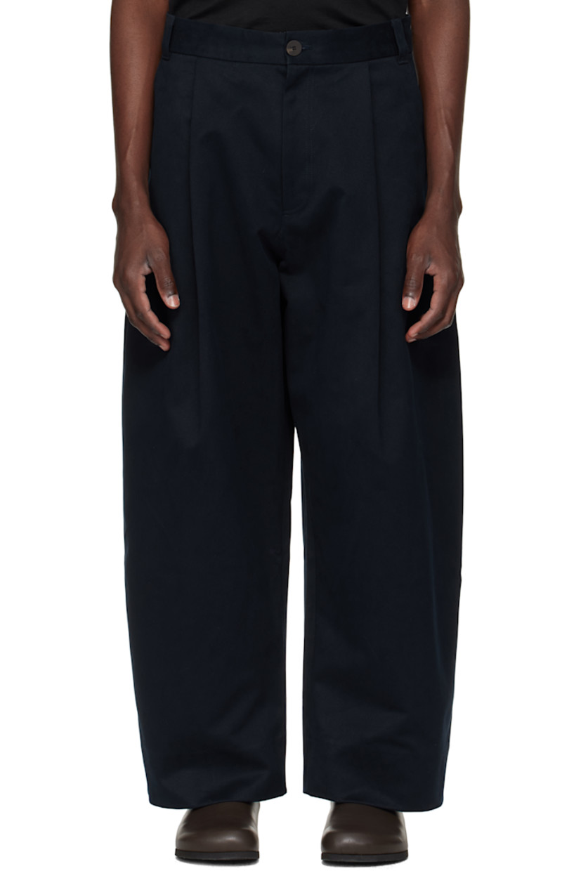 Peached cotton twill trousers.

· Wide-leg
· High-rise
· Belt loops
· Four-pocket styling
· Zip fly
· Pleats at front

Supplier color: Dark Navy