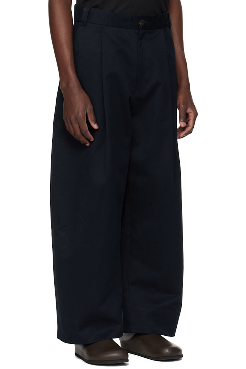 Peached cotton twill trousers.

· Wide-leg
· High-rise
· Belt loops
· Four-pocket styling
· Zip fly
· Pleats at front

Supplier color: Dark Navy