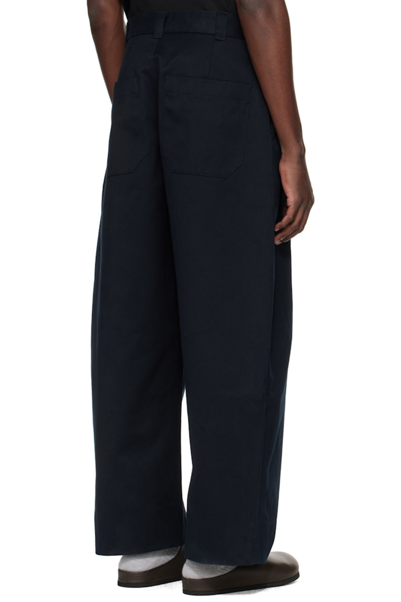 Peached cotton twill trousers.

· Wide-leg
· High-rise
· Belt loops
· Four-pocket styling
· Zip fly
· Pleats at front

Supplier color: Dark Navy