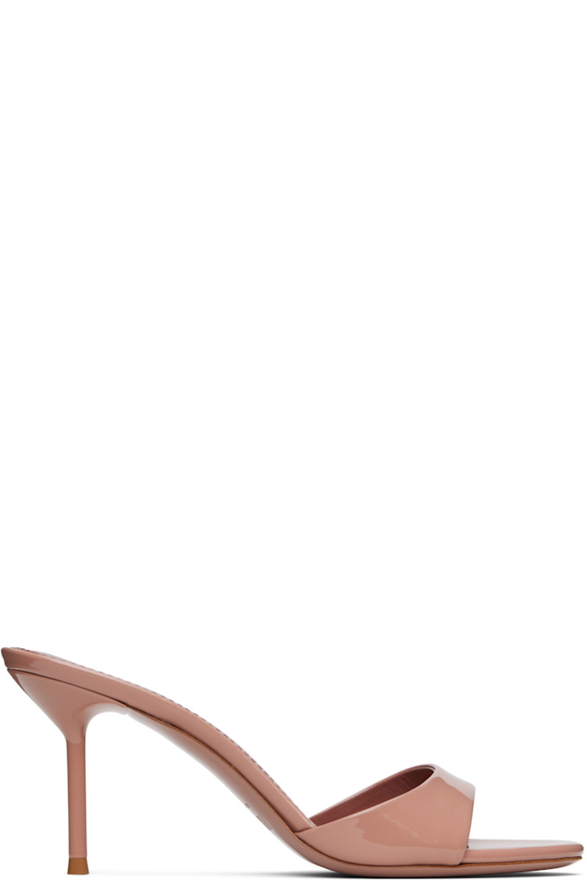 Patent leather mules in pink.

· Open toe
· Logo stamp at padded leather footbed
· Lacquered stiletto heel with rubber injection
· Polished leather sole
· Heel: H2.75"

Supplier color: Dark blush
