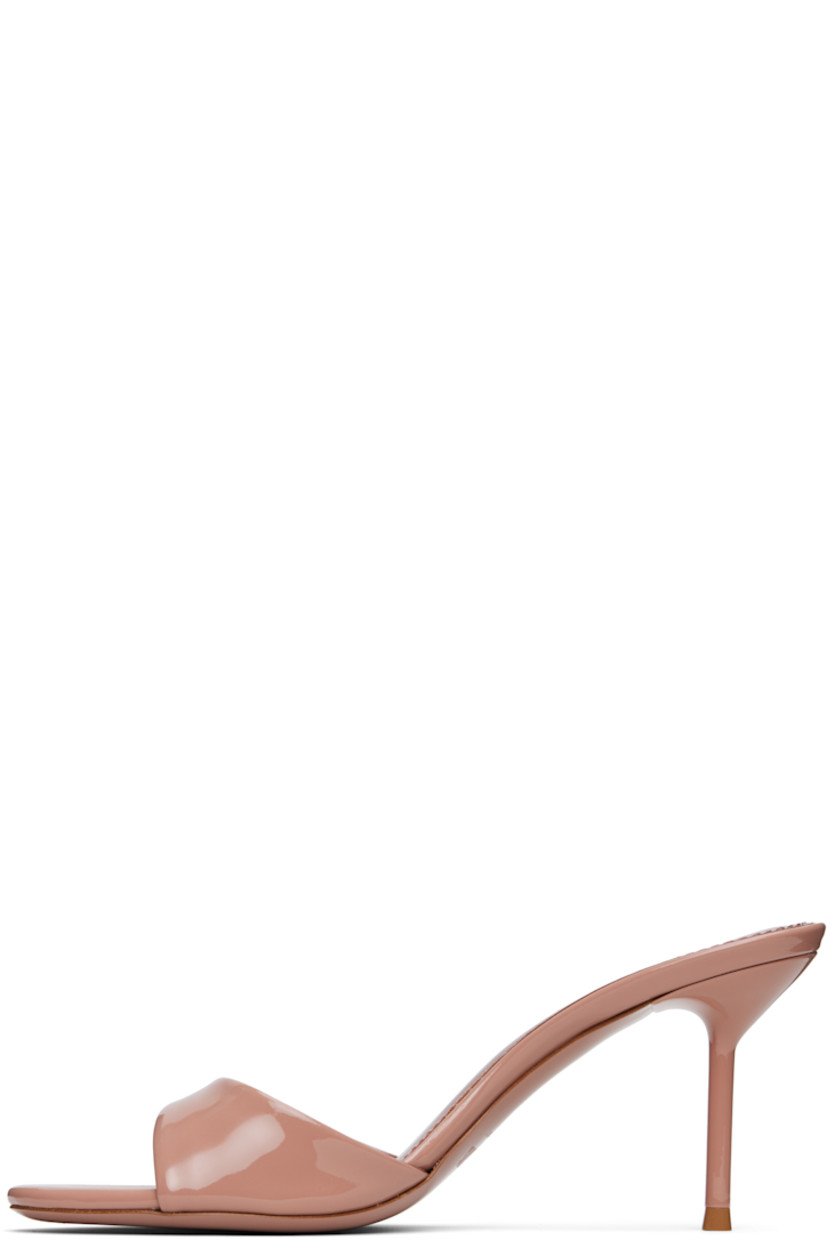 Patent leather mules in pink.

· Open toe
· Logo stamp at padded leather footbed
· Lacquered stiletto heel with rubber injection
· Polished leather sole
· Heel: H2.75"

Supplier color: Dark blush