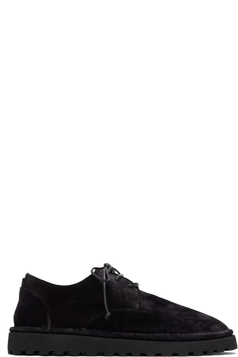 Suede derbys.

· Lace-up closure
· Pull-loop at heel tab
· Suede and leather lining
· San Crispino welt
· Treaded rubber sole

Part of the Marsèll Gomme® collection.

Supplier color: Black