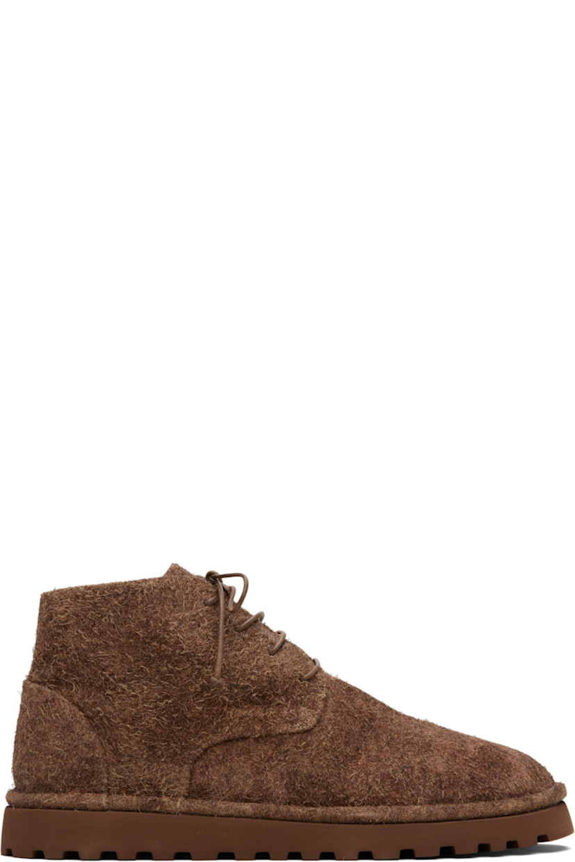 Ankle-high brushed suede boots.

· Lace-up closure
· Suede and leather lining
· Treaded rubber sole

Supplier color: Dark brown