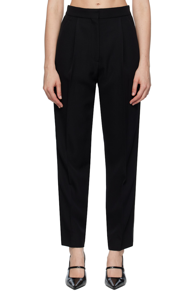 Wool grain de poudre trousers.

· Four-pocket styling
· Zip-fly
· Pleats at front
· Creased legs
· Silk-blend satin trim at outseams

Supplier color: Black
