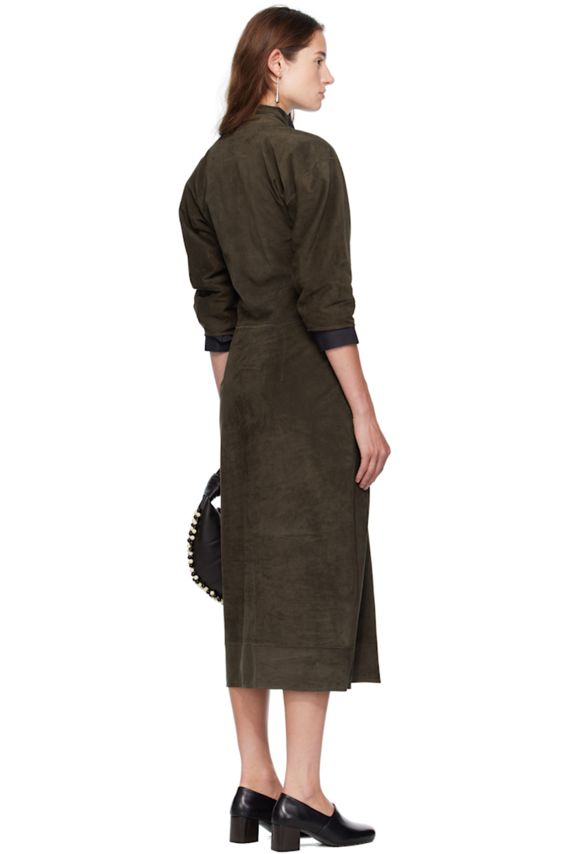 Nubuck midi dress.

· Draping at plunging V-neck
· Zip closure at side seam
· Suede interior

Supplier color: Dark khaki