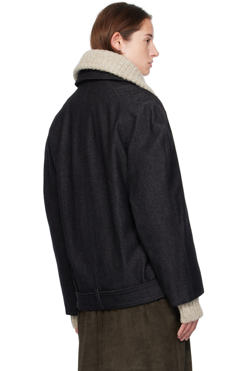 Virgin wool- and cotton-blend twill coat.

· RWS-certified wool
· Spread collar
· Concealed button closure
· Welt pockets at waist
· Cropped hem
· Belt loops and detachable pin-buckle belt at hem
· Raglan sleeves
· Full cotton twill lining

Supplier color: Black/Grey melange