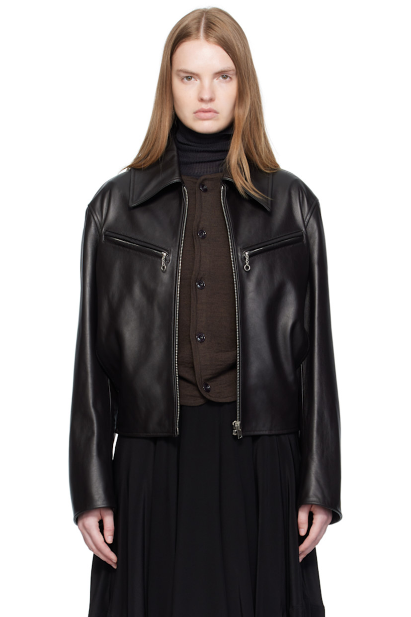 Heavyweight buffed leather jacket.

· Spread collar
· Zip closure
· Zip pockets at chest
· Seam pockets at waist
· Partially elasticized hem
· Welt pockets at interior
· Full twill lining

Supplier color: Moka