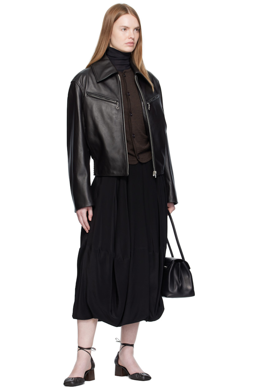 Heavyweight buffed leather jacket.

· Spread collar
· Zip closure
· Zip pockets at chest
· Seam pockets at waist
· Partially elasticized hem
· Welt pockets at interior
· Full twill lining

Supplier color: Moka