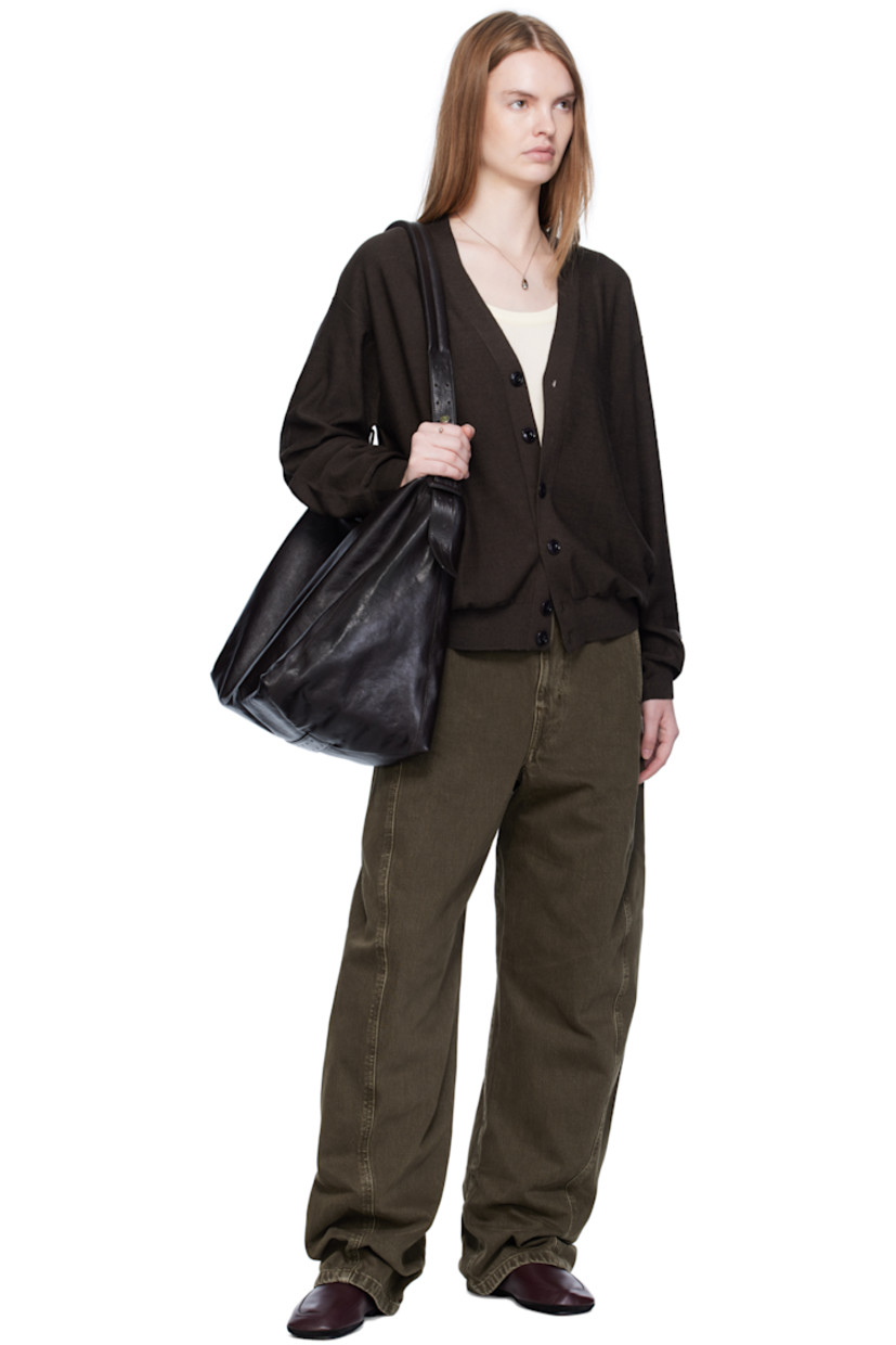 Knit wool-blend cardigan.

· V-neck
· Button fastening at side for cinch styling
· Rib-knit hem and cuffs
· Dropped shoulders

Supplier color: Dark cacao