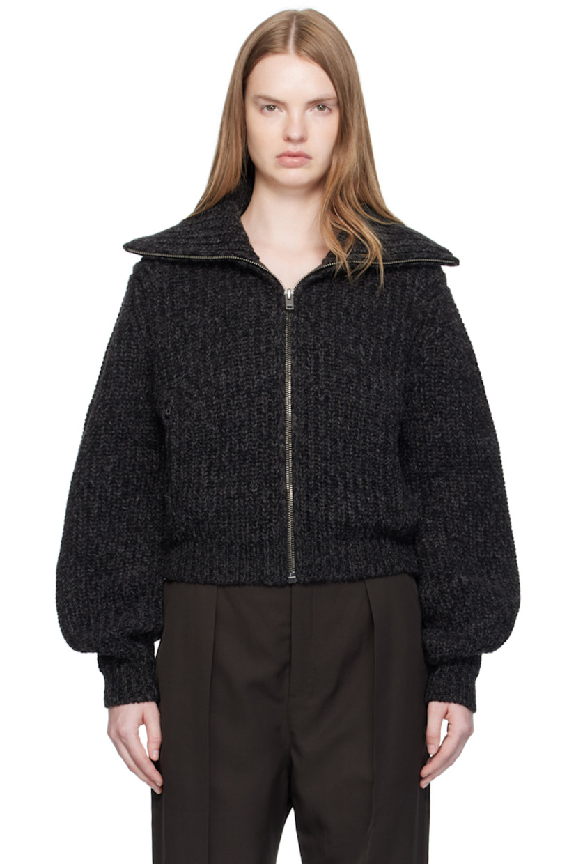 Rib-knit alpaca- and yak-blend cardigan.

· Marling throughout
· Funnel neck
· Zip closure
· Zip pockets at front
· Cropped hem
· Dropped shoulders

Supplier color: Black/Mink brown