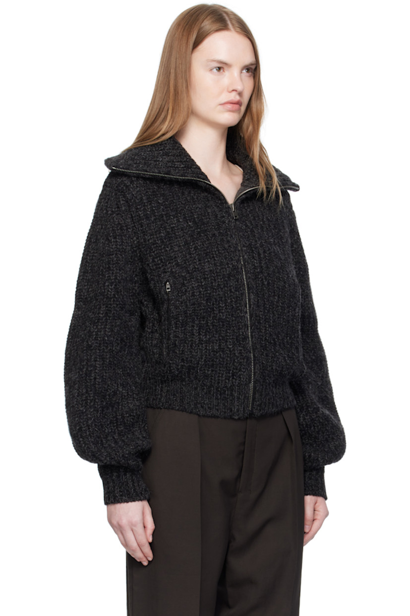 Rib-knit alpaca- and yak-blend cardigan.

· Marling throughout
· Funnel neck
· Zip closure
· Zip pockets at front
· Cropped hem
· Dropped shoulders

Supplier color: Black/Mink brown