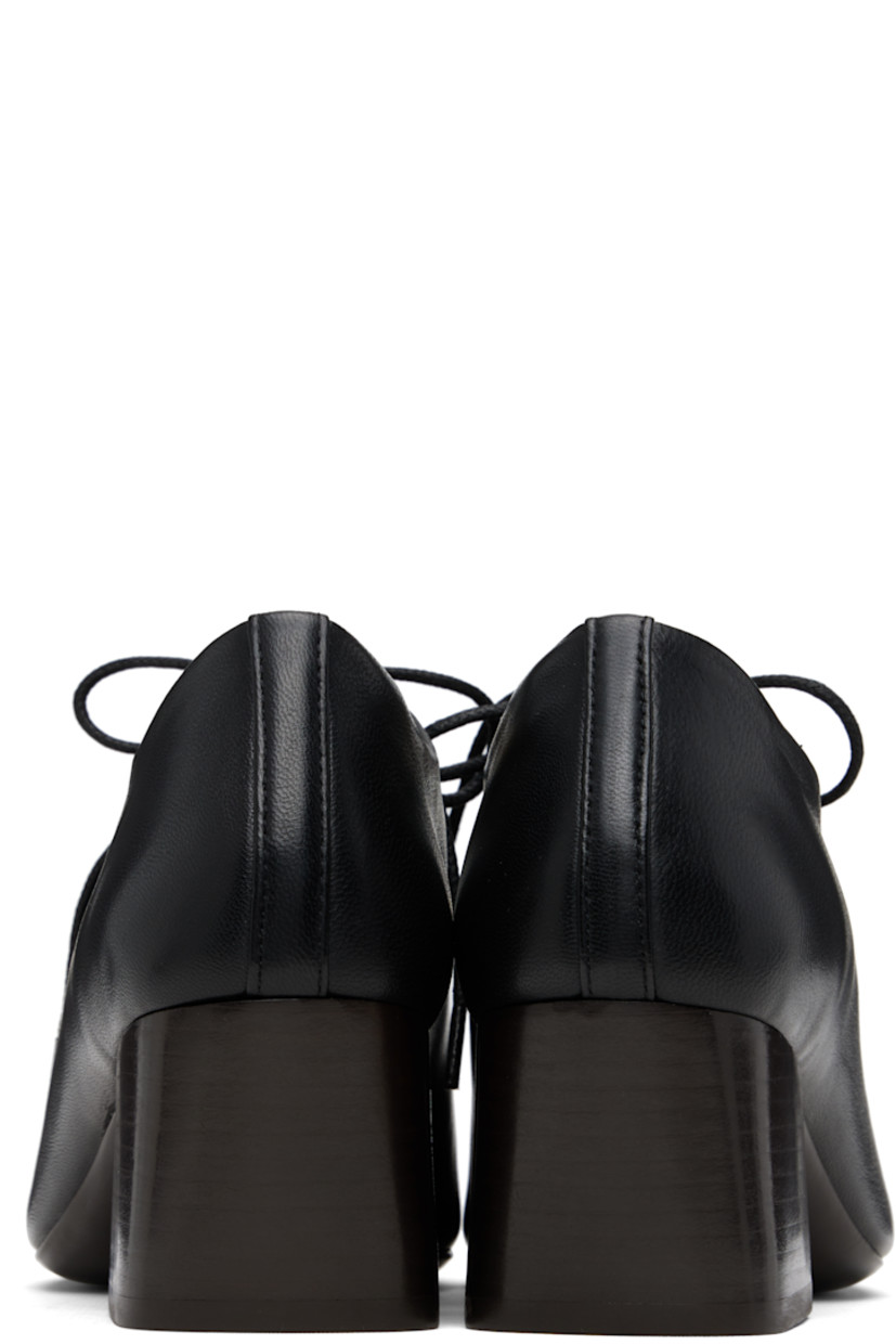 Lightweight grained lambskin heels.

· Single-piece upper
· Square toe
· Lace-up closure
· Leather lining
· Stacked leather heel
· Leather sole with rubber heel
· Heel: H2"

Supplier color: Black
