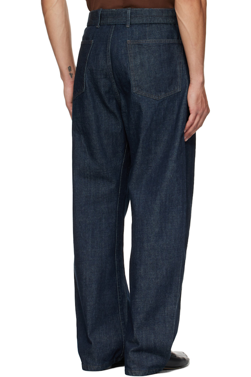 Non-stretch denim jeans.

· Belt loops and detachable cinch belt at waistband
· Four-pocket styling
· Zip fly
· Offset outseams
· Logo patch at back waistband

Supplier color: Denim indigo