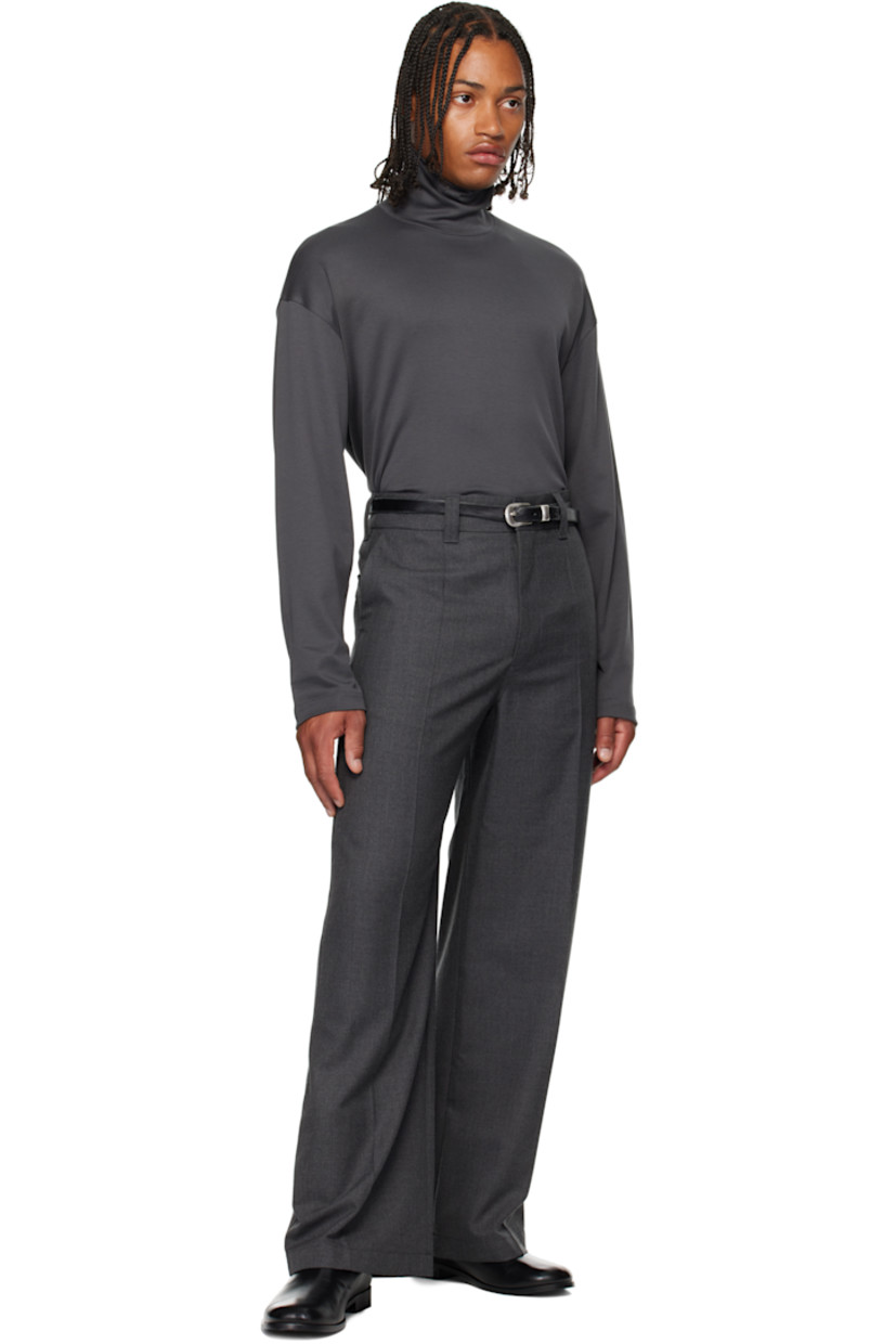 Wool-blend twill trousers.

· Straight-leg 
· Belt loops
· Four-pocket styling
· Zip fly 
· Creased legs

Supplier color: Dark grey