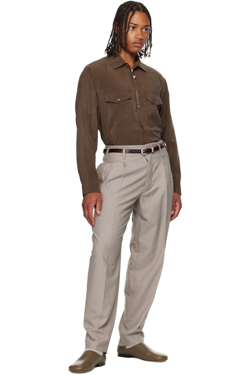 Crinkled silk-blend sateen shirt. 

· Buttoned open spread collar 
· Button closure
· Flap pockets at front 
· Vented side seams
· Pleats at buttoned barrel cuffs
· Box pleat at back yoke 

Supplier color: Brunette