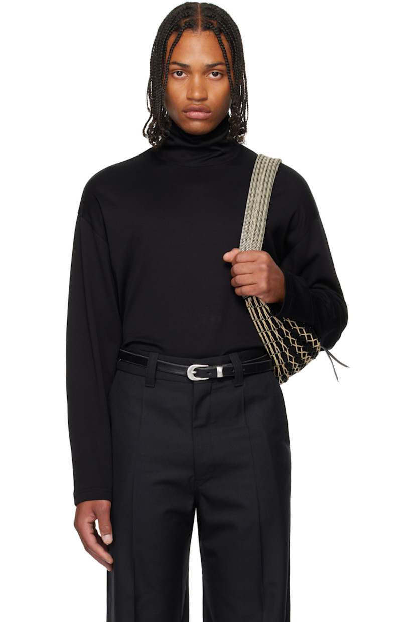 Cotton- and silk-blend jersey T-shirt. Mock neck.

Supplier color: Black