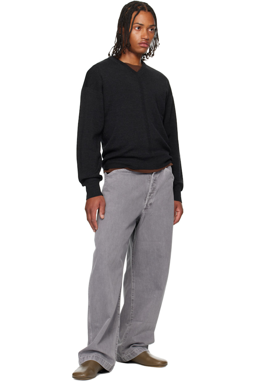 Knit wool-blend sweater. 

· Rib-knit V-neck, hem, and cuffs
· Central seam at front 
· Dropped shoulders

Supplier color: Anthracite